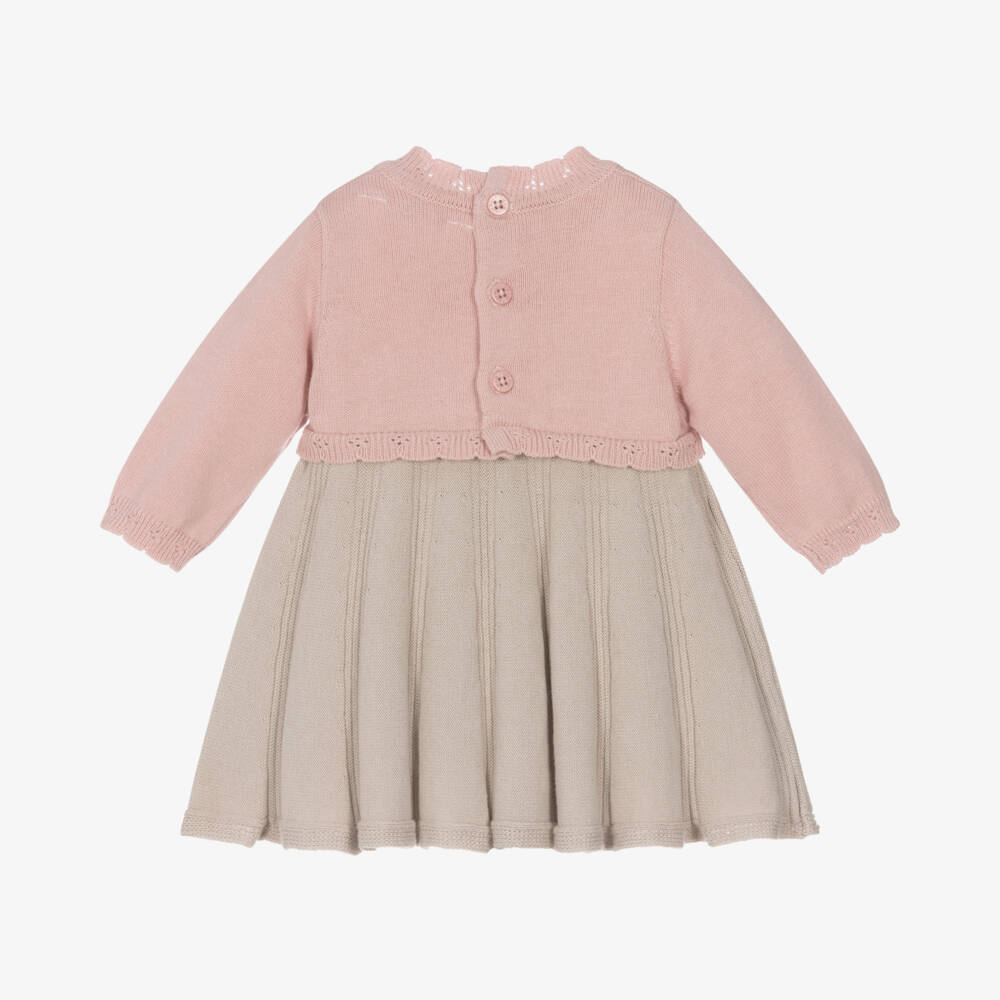 Mayoral Newborn-Girls Taupe Pink Cotton Dress | Childrensalon Outlet