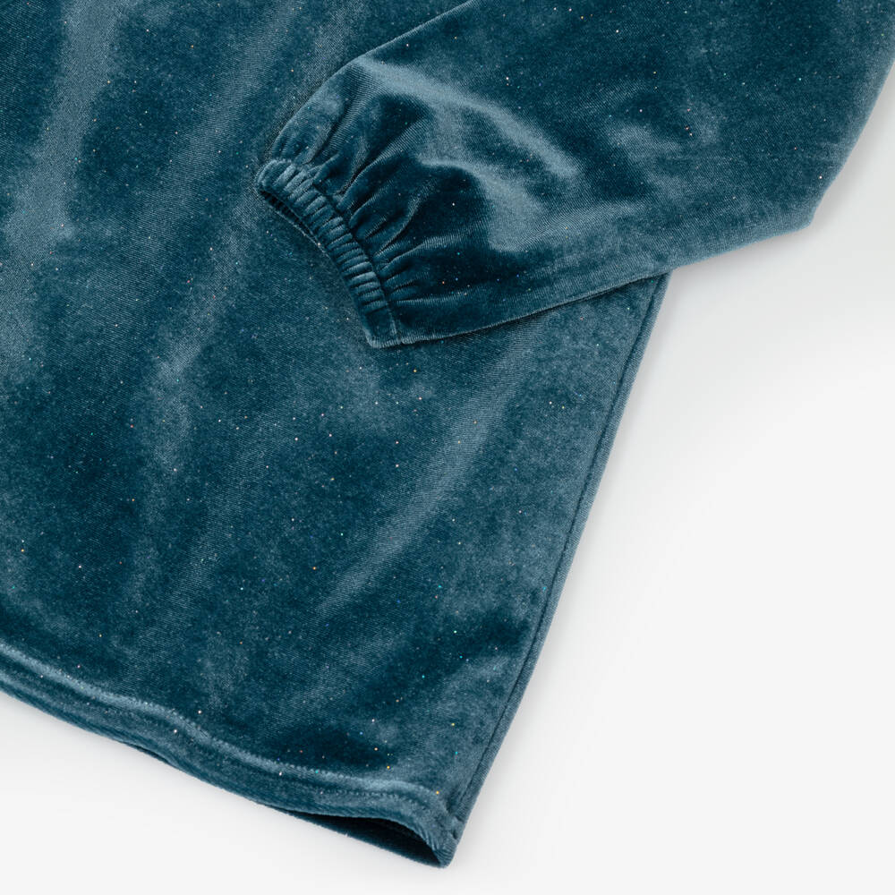 Mayoral-Girls Teal Blue Sparkly Velour Dress with Bow Detailing | Childrensalon Outlet
