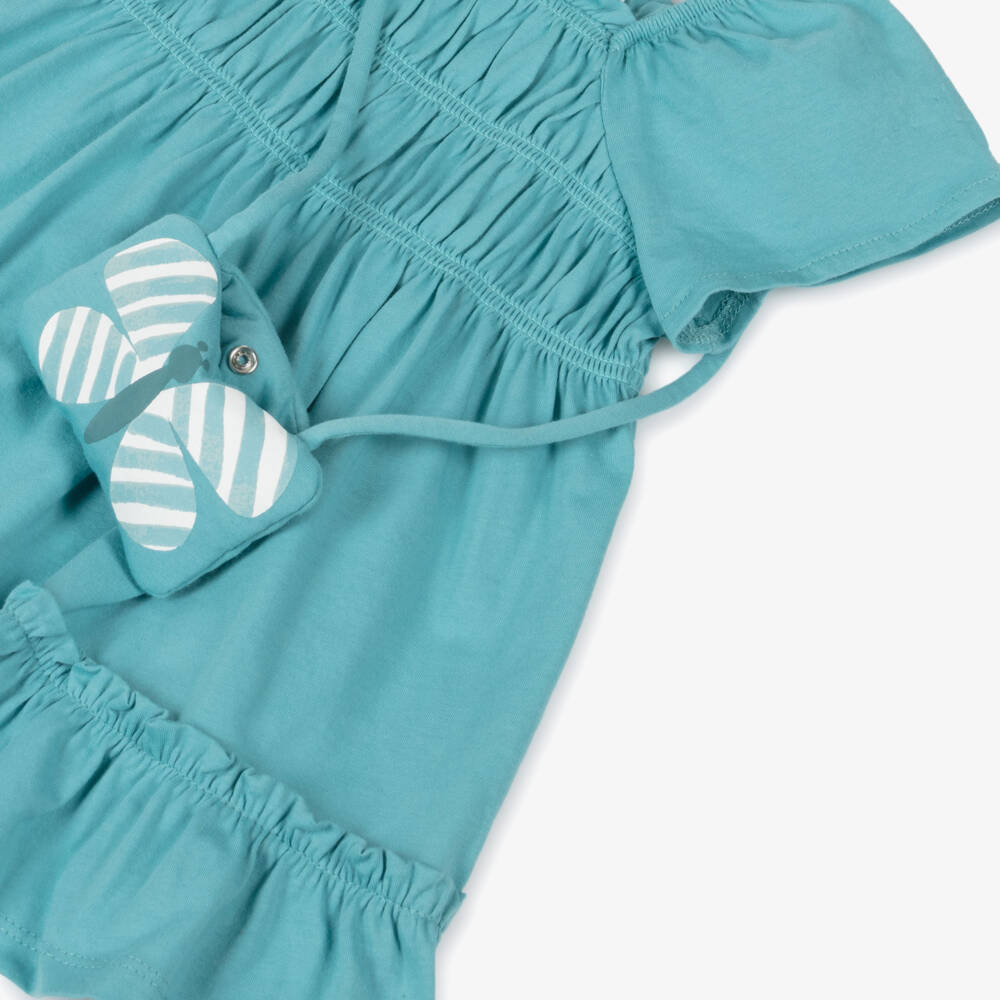 Mayoral-Платье из хлопка цвета бирюзы и сумка для девочек | Childrensalon Outlet