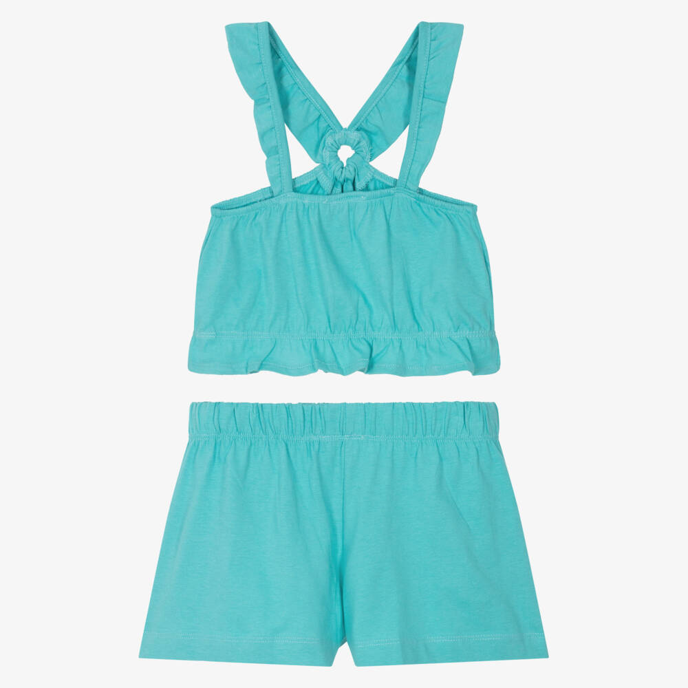 Mayoral-Girls Teal Cotton Jersey Shorts Ensemble | Childrensalon Outlet