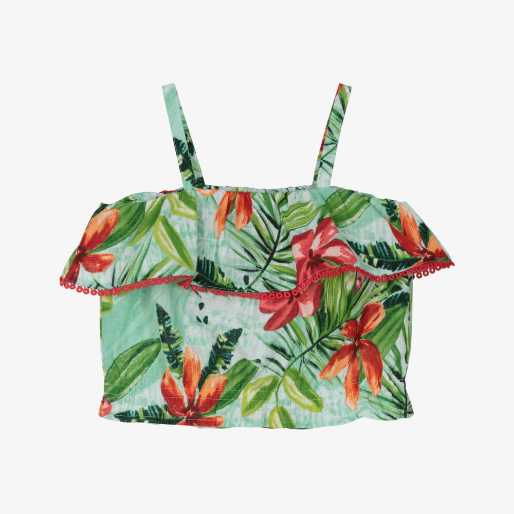 Mayoral-Зеленый цветочный топ для девочек | Childrensalon Outlet