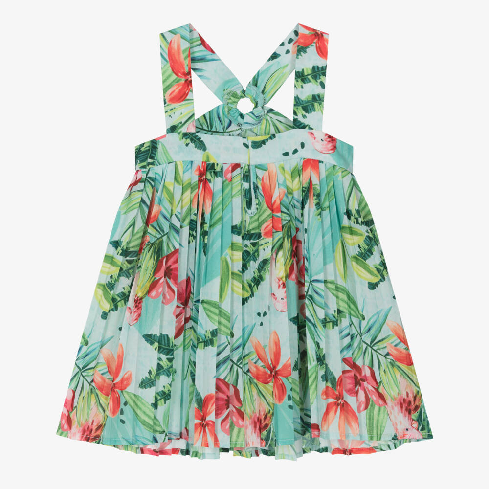 Mayoral-Платье с плиссировкой тропического зелёного цвета для девочек | Childrensalon Outlet
