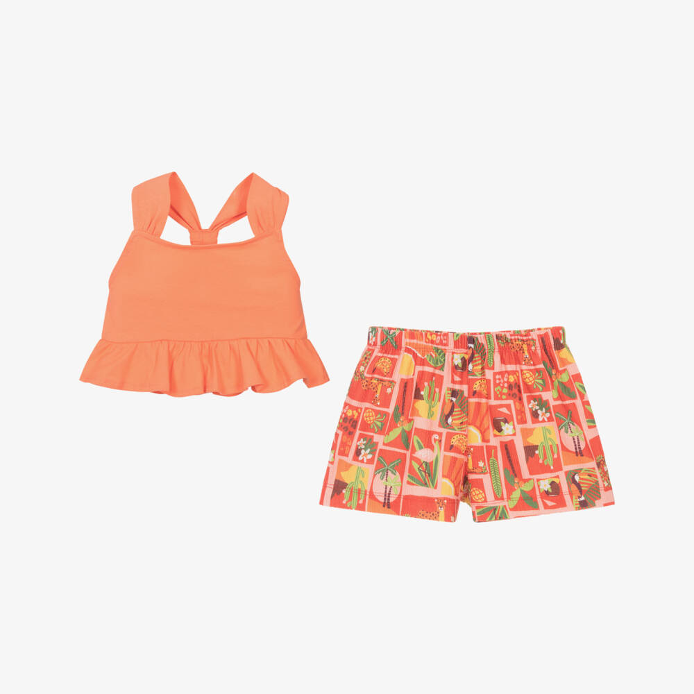 Mayoral-Girls Tropical Orange Two-Piece Set | Childrensalon Outlet