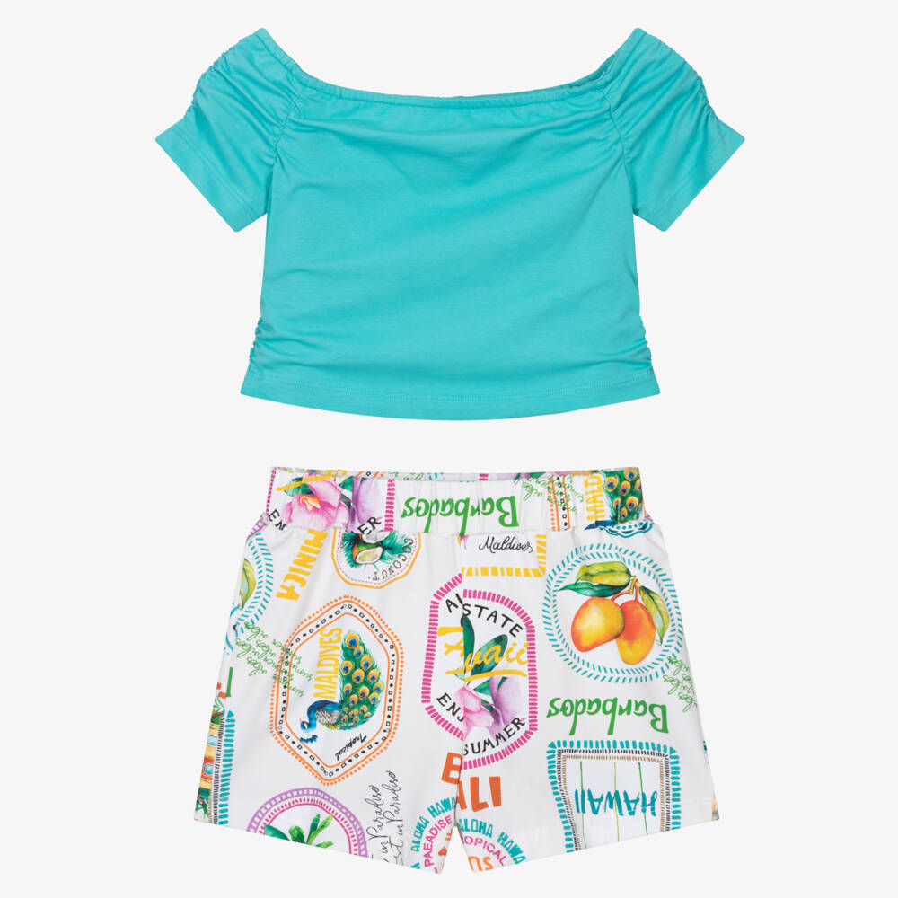Mayoral-Girls Tropical Teal Jersey Set | Childrensalon Outlet