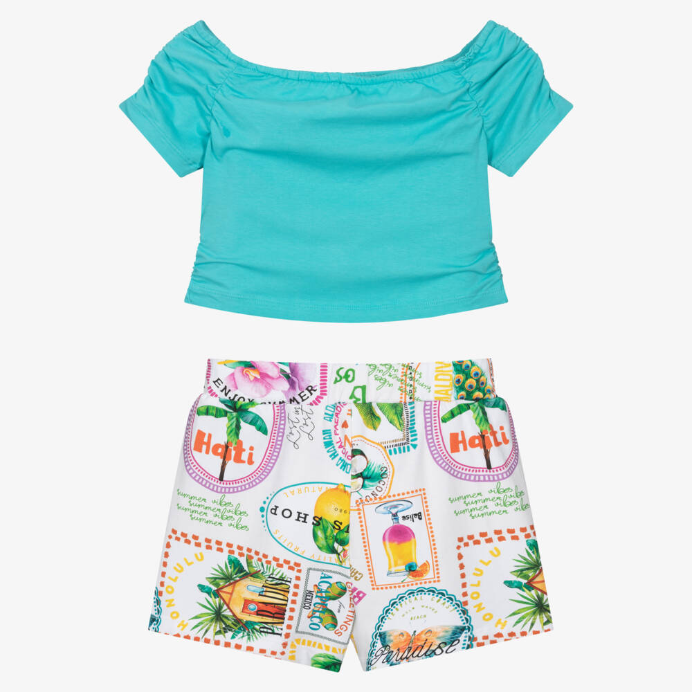 Mayoral-Girls Tropical Teal Jersey Set | Childrensalon Outlet