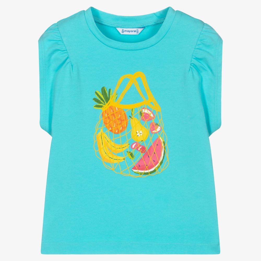 Mayoral-Girls Turquoise Blue Fruit Top | Childrensalon Outlet