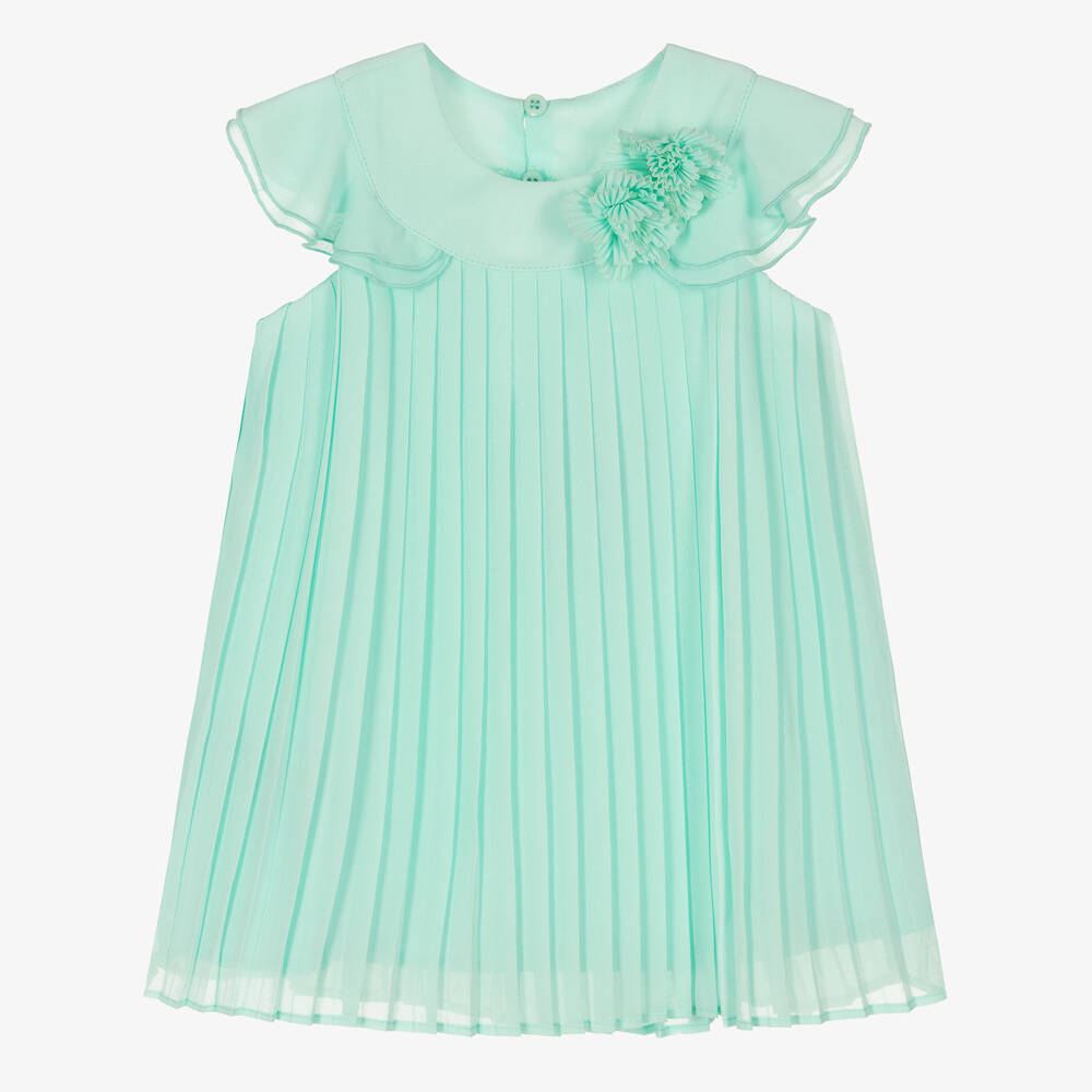 Mayoral - Robe mousseline turquoise plissée | Childrensalon