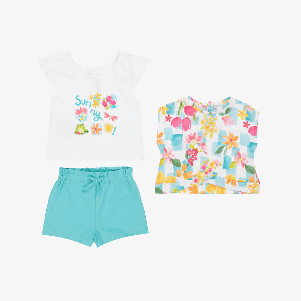 Mayoral-Летний комплект из бирюзового хлопка для девочек | Childrensalon Outlet