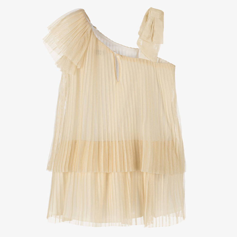 Mayoral-Золотое платье с оборками для девочек | Childrensalon Outlet