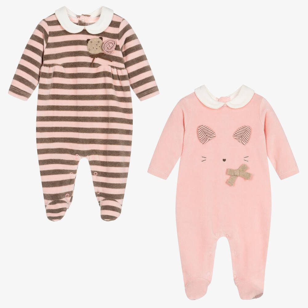 Mayoral Newborn Girls Velour Babygrows (2 Pack) Childrensalon Outlet