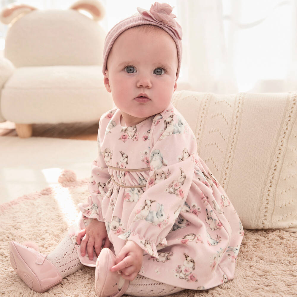 Mayoral Newborn-Girls Velvet Bunny Print Dress | Childrensalon Outlet
