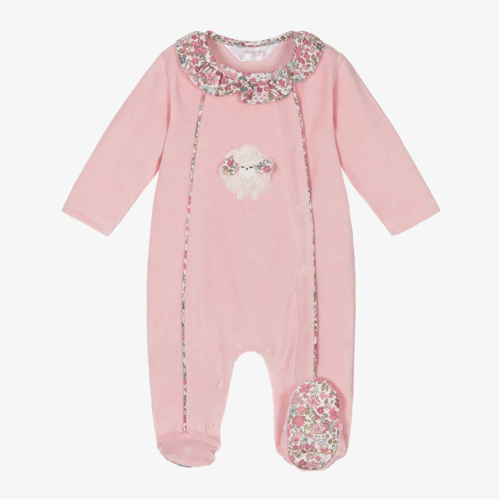 Mayoral Newborn-Girls Velvet Pink Lamb Romper | Childrensalon Outlet