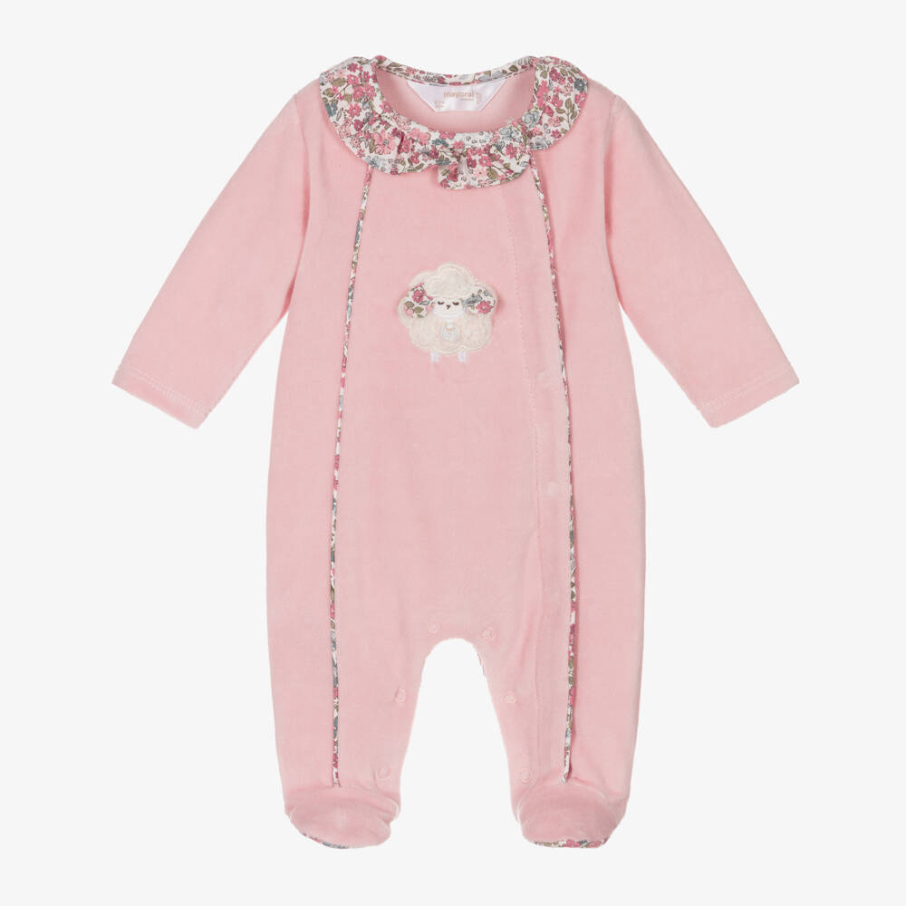 Mayoral Newborn-Girls Velvet Pink Lamb Romper | Childrensalon Outlet