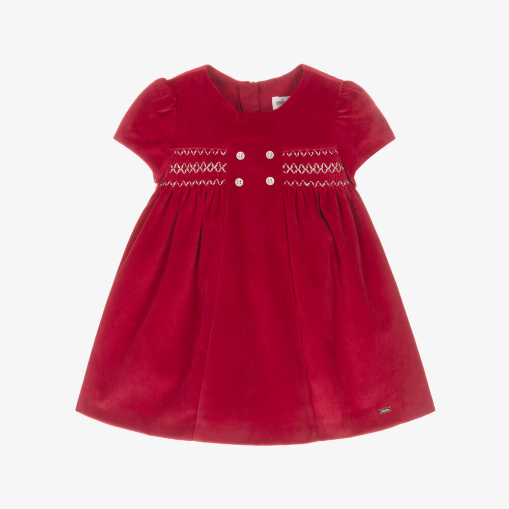 Mayoral Для новорожденных-Girls Velvet Smocked Red Dress | Childrensalon Outlet