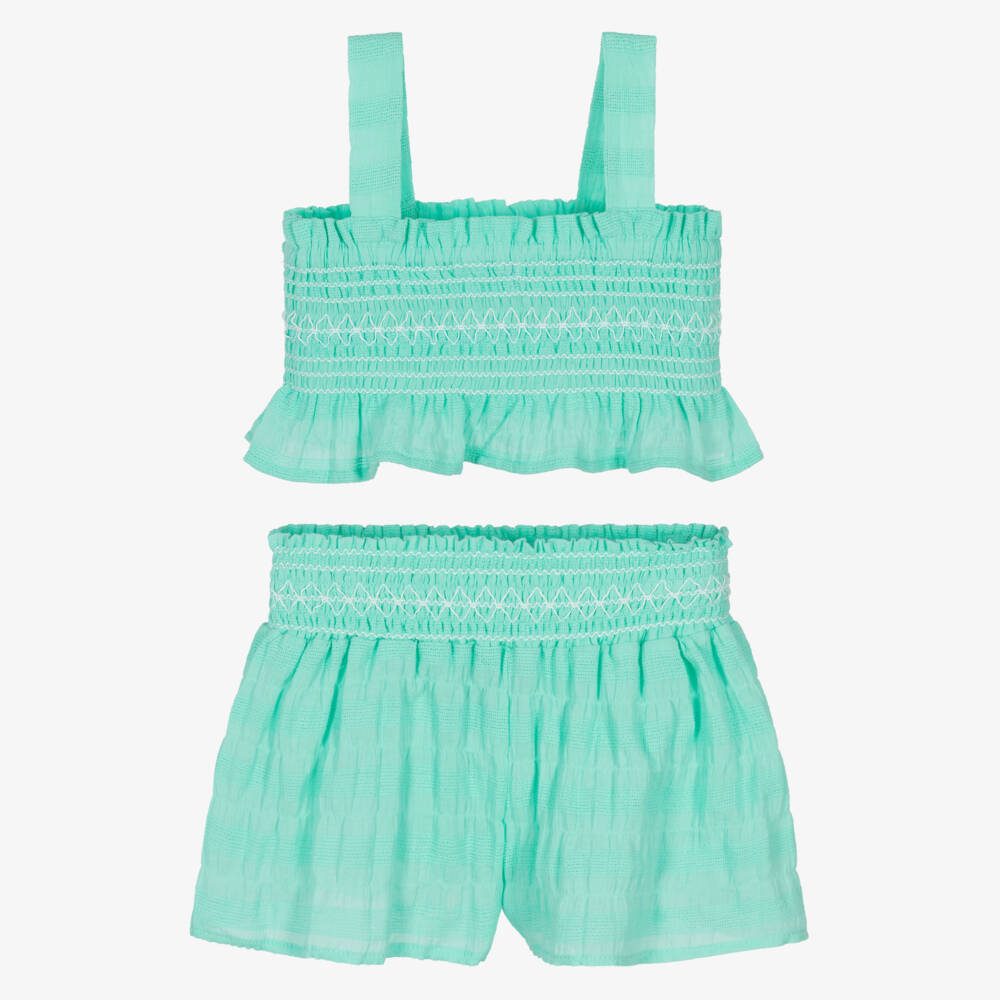 Mayoral-Girls Vibrant Green Smocked Shorts Ensemble | Childrensalon Outlet