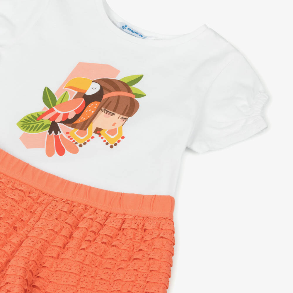 Mayoral-Girls Vibrant Orange Outfit Set | Childrensalon Outlet