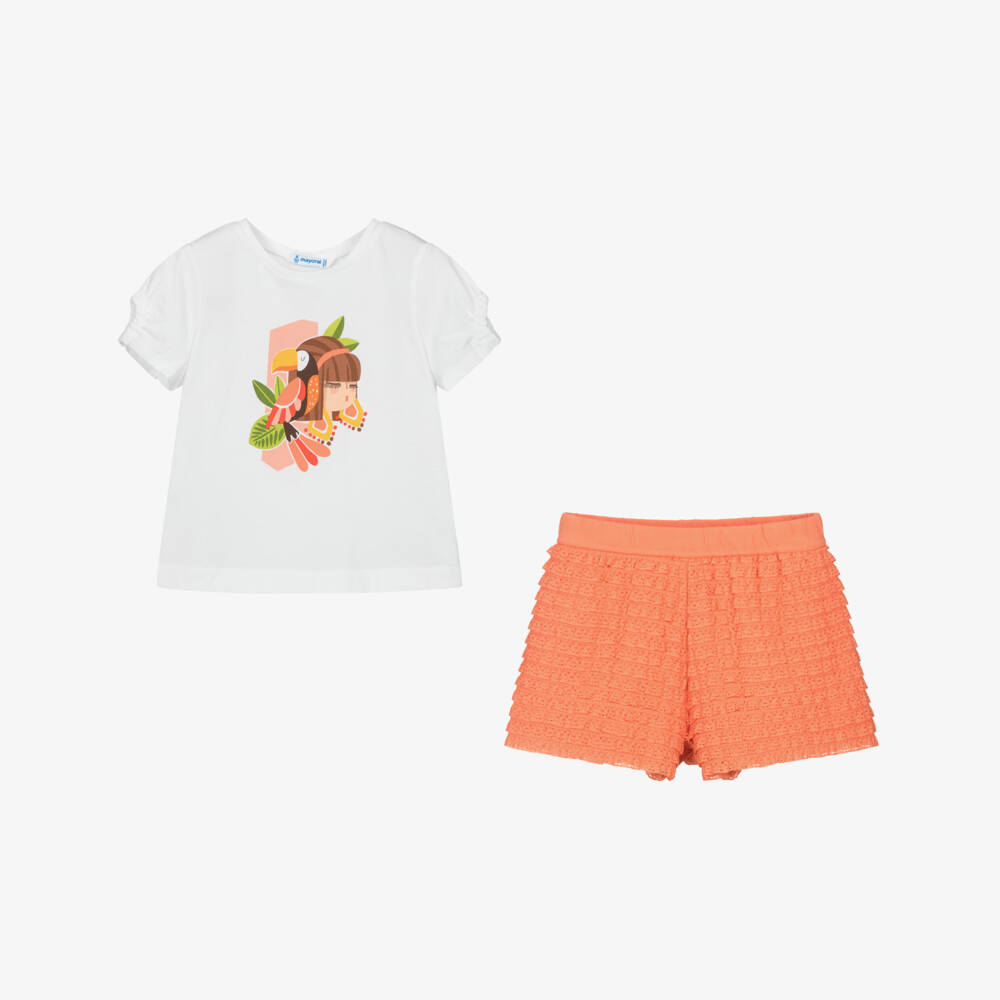 Mayoral-Girls Vibrant Orange Outfit Set | Childrensalon Outlet
