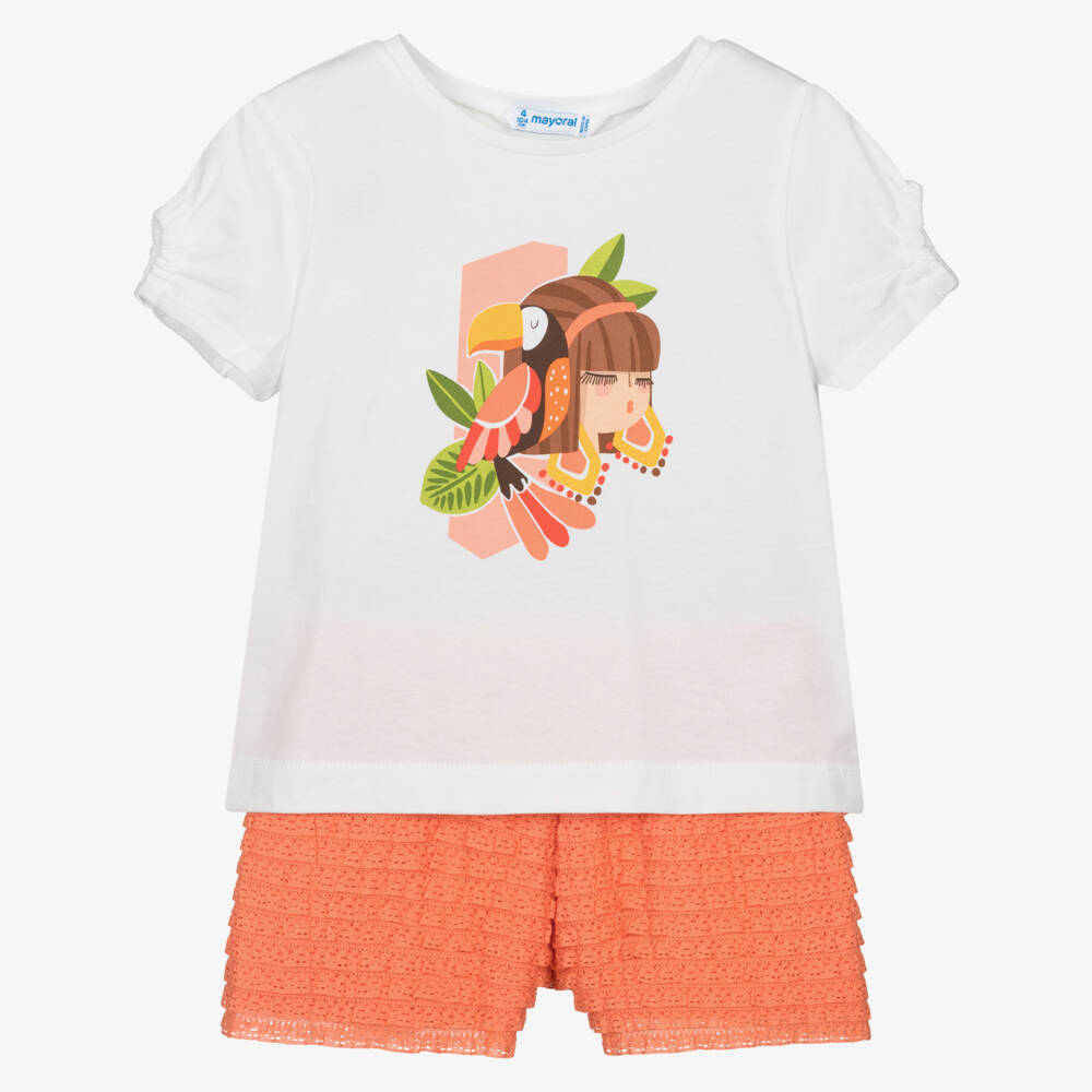 Mayoral-Girls Vibrant Orange Outfit Set | Childrensalon Outlet
