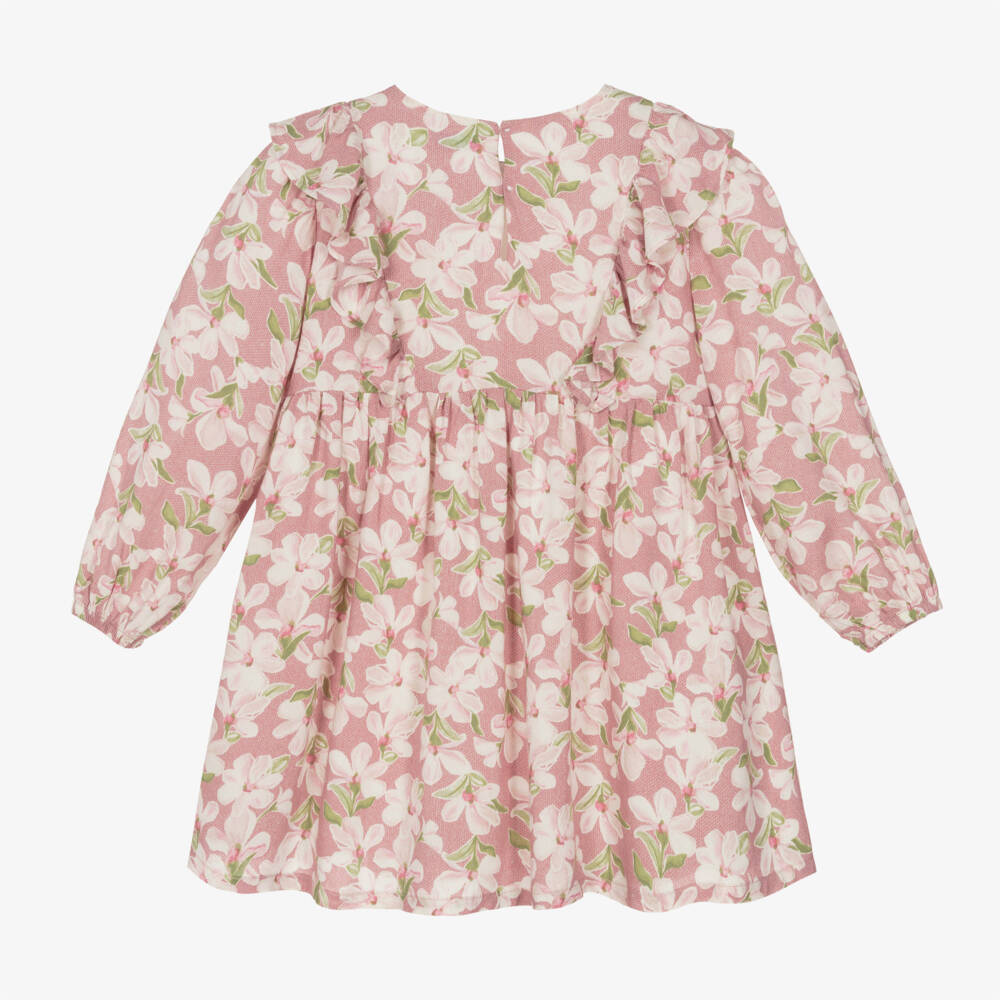 مايورال-فستان بطبعة ورود فيسكوز لون زهري | Childrensalon Outlet