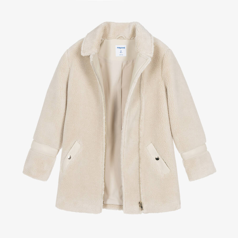 Mayoral-Girls Warm Ivory Teddy Jacket | Childrensalon Outlet