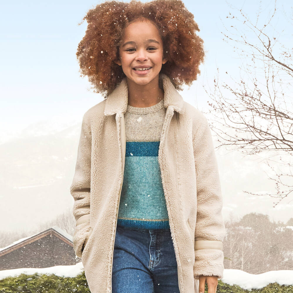 Mayoral-Girls Warm Ivory Teddy Jacket | Childrensalon Outlet