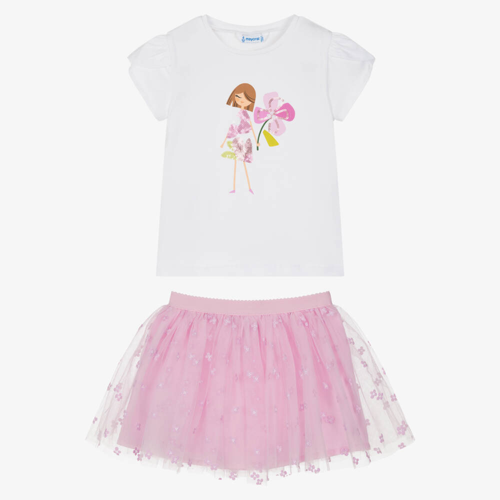 Mayoral-Girls Whimsical Pink Outfit Ensemble | Childrensalon Outlet