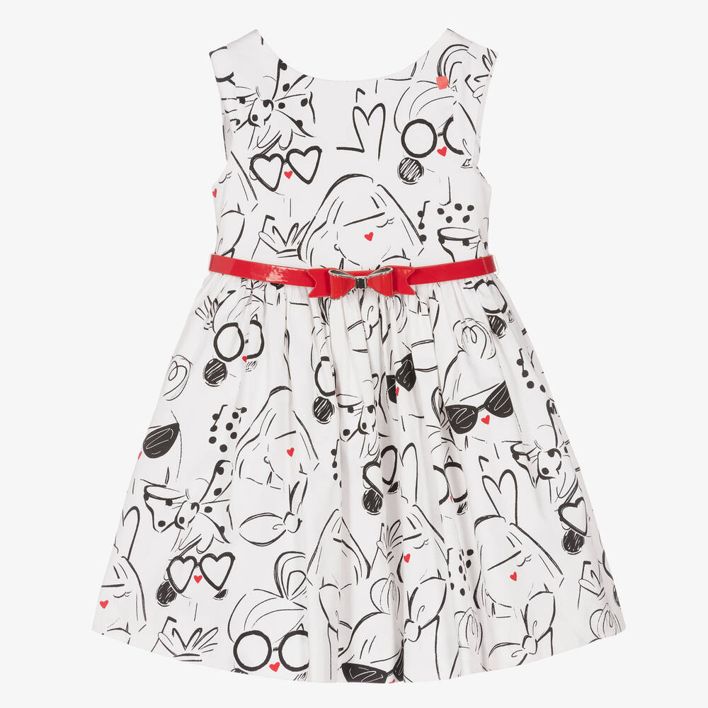 Mayoral - Girls White & Black Cotton Dress | Childrensalon