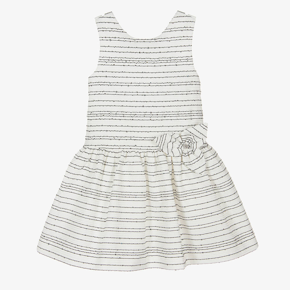 Mayoral - Girls White & Black Sequinned Dress | Childrensalon