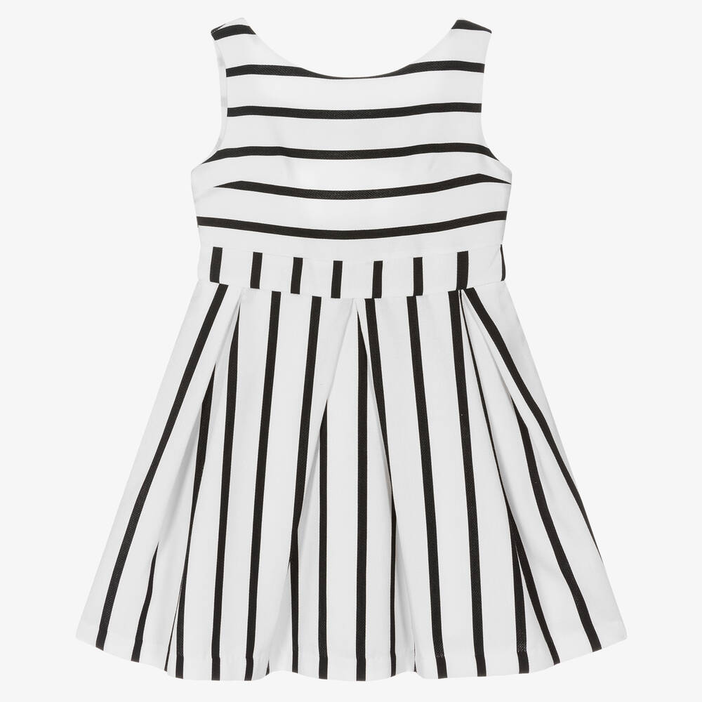 Mayoral - Girls White & Black Striped Dress | Childrensalon
