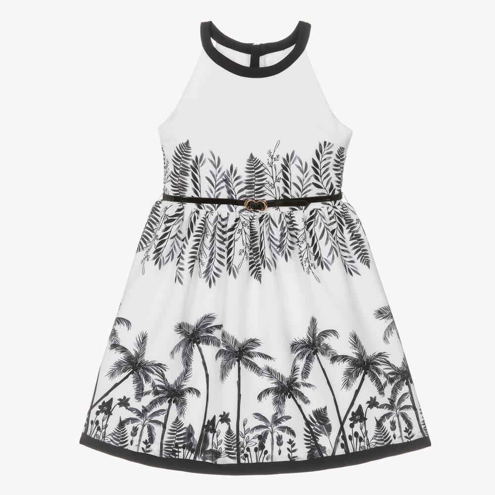 Mayoral - Girls White & Black Tropical Print Dress | Childrensalon