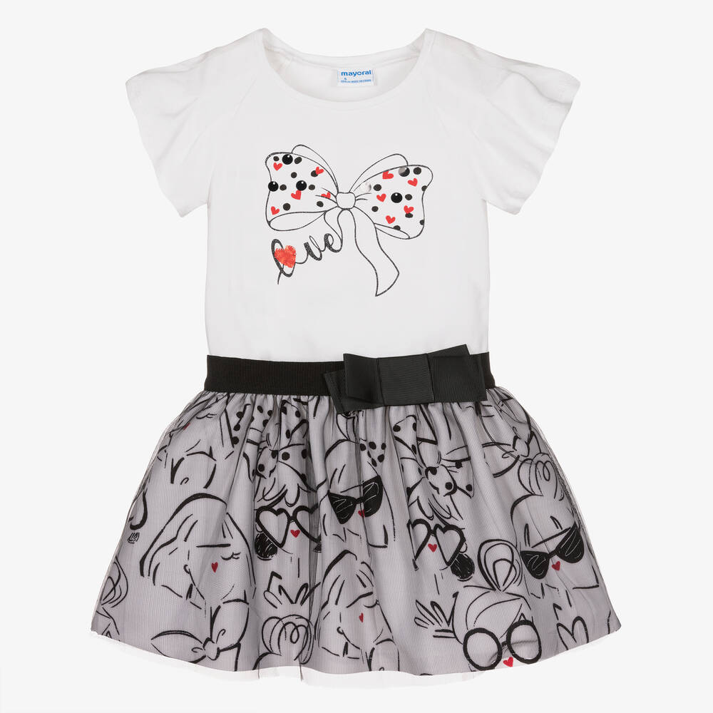 Mayoral - Girls White & Black Tulle Skirt Set | Childrensalon