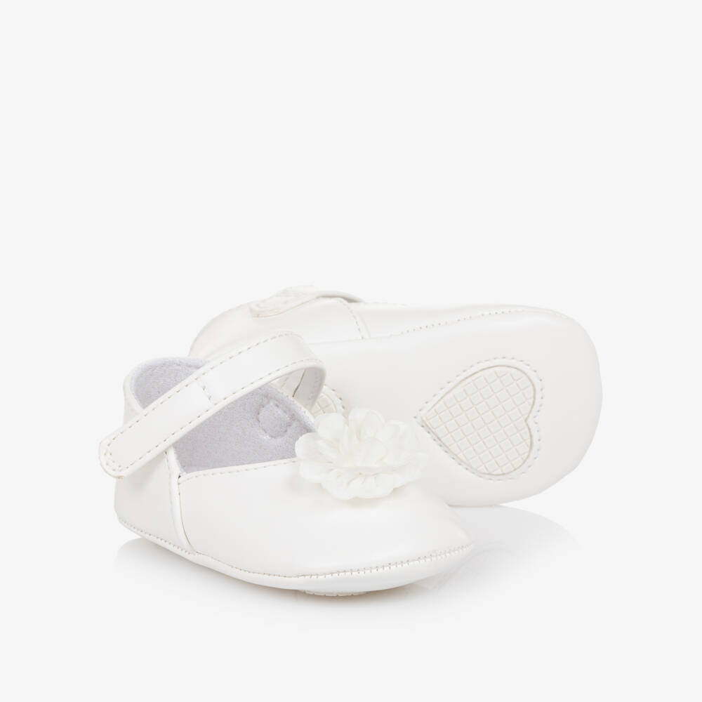 Mayoral Newborn-Girls White Blossom First Steps Shoes | Childrensalon Outlet