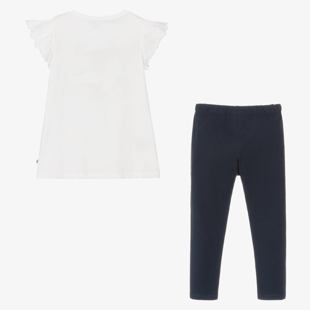 Mayoral-Girls White & Blue Cotton Leggings Set | Childrensalon Outlet