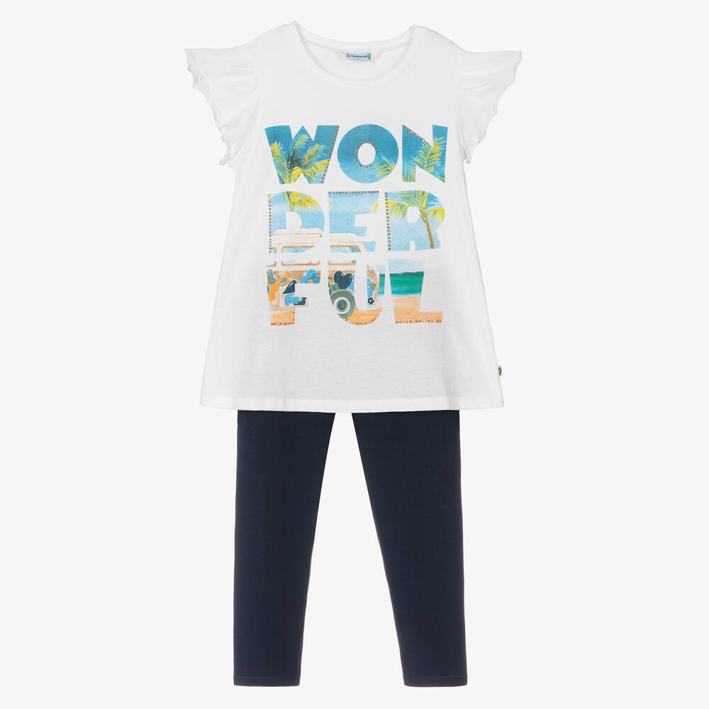 Mayoral - Ensemble legging coton bleu blanc | Childrensalon