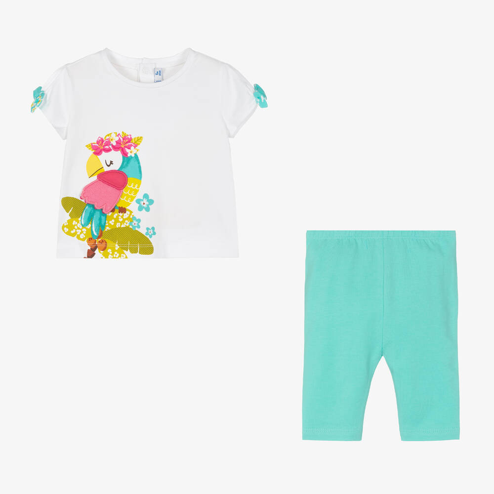 Mayoral-Girls White & Blue Cotton Leggings Set | Childrensalon Outlet