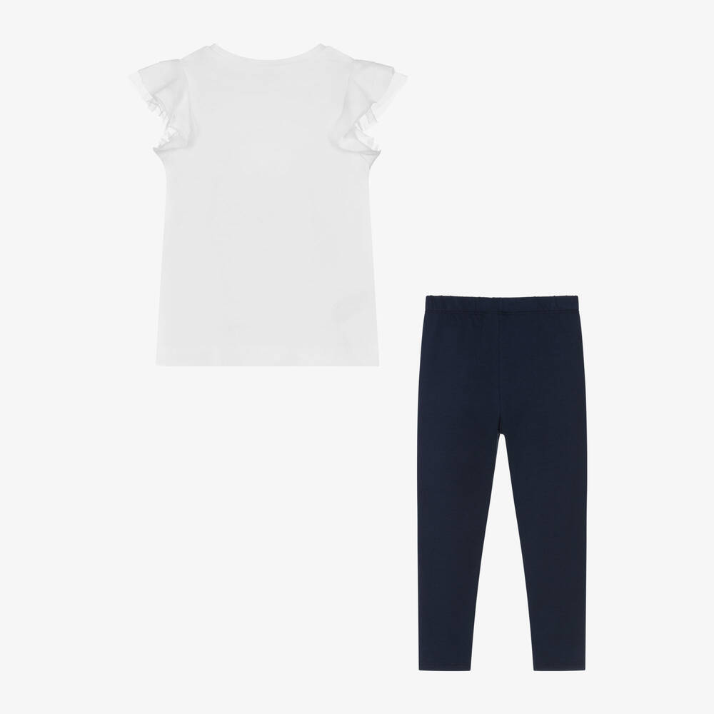 Mayoral-Girls White & Blue Cotton Leggings Set | Childrensalon Outlet