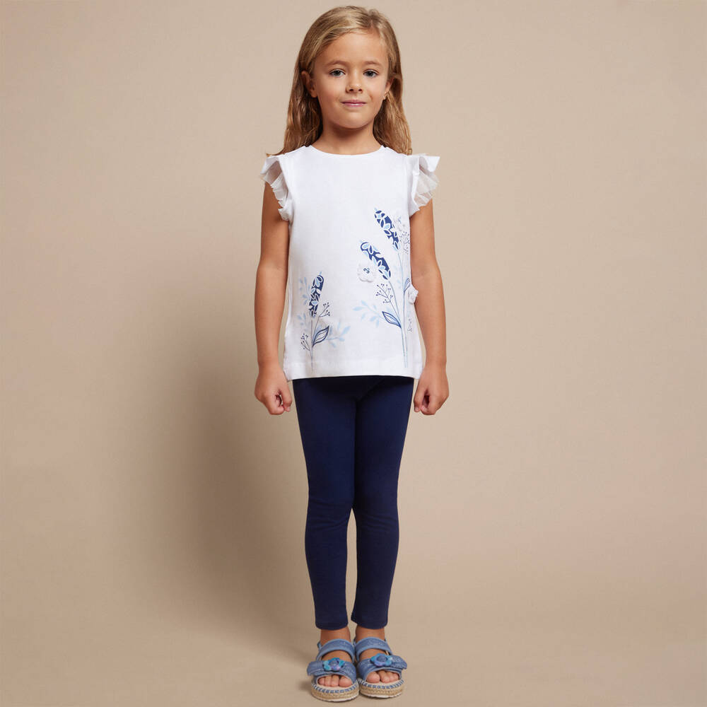 Mayoral-Girls White & Blue Cotton Leggings Set | Childrensalon Outlet