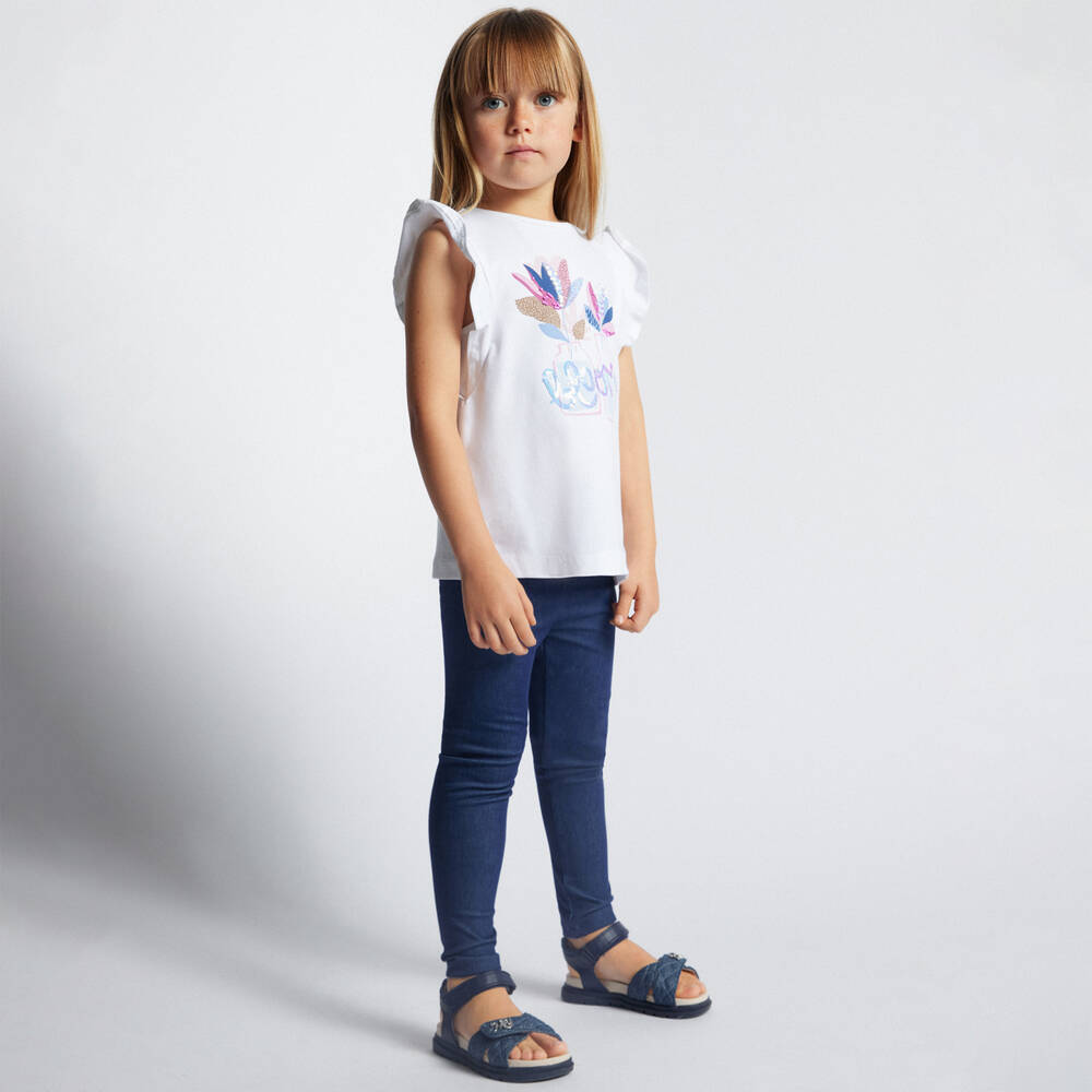 Mayoral-Girls White & Blue Cotton Leggings Set | Childrensalon Outlet