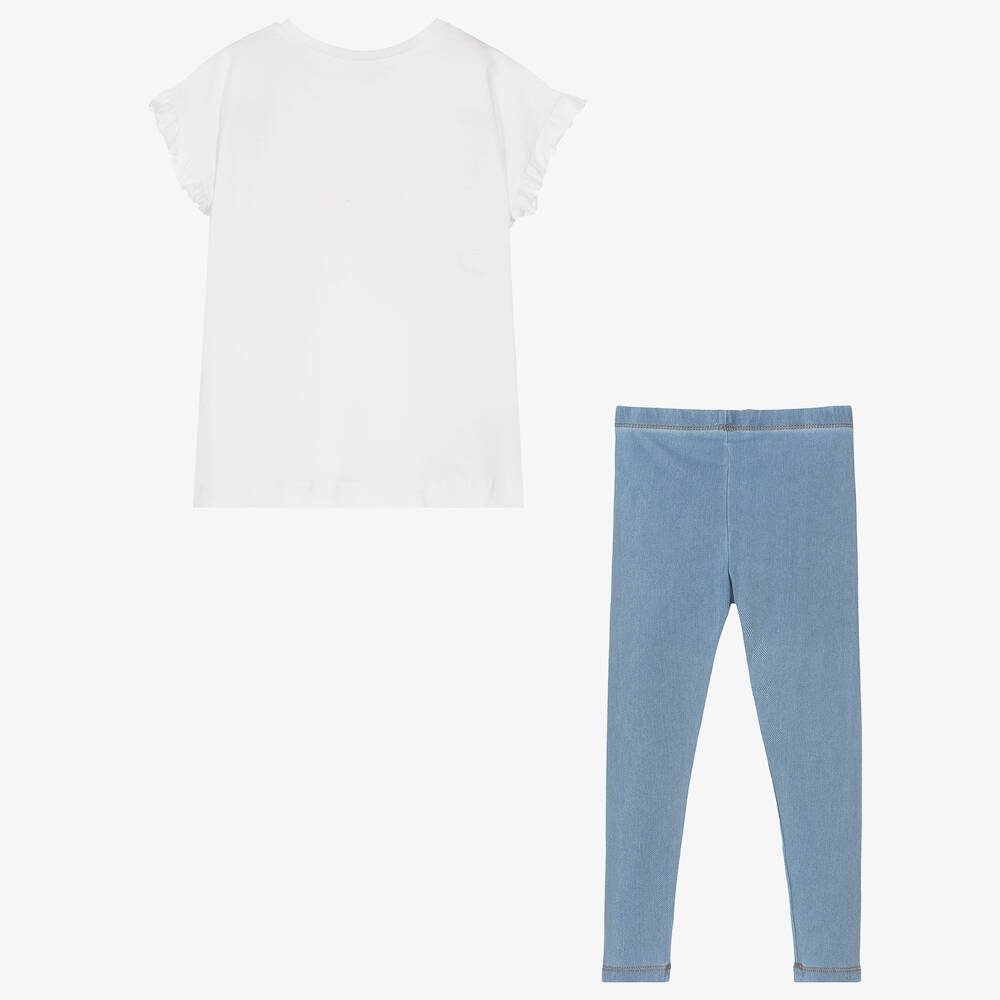 Mayoral-Белый топ и голубые легинсы | Childrensalon Outlet