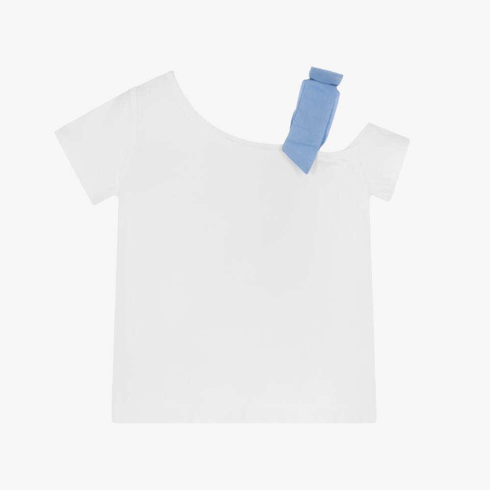Mayoral-Girls White & Blue Patterned Tee | Childrensalon Outlet