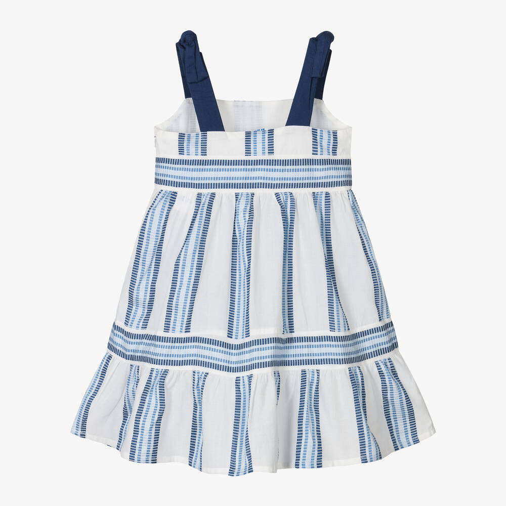Mayoral-Girls White & Blue Striped Cotton Dress | Childrensalon Outlet