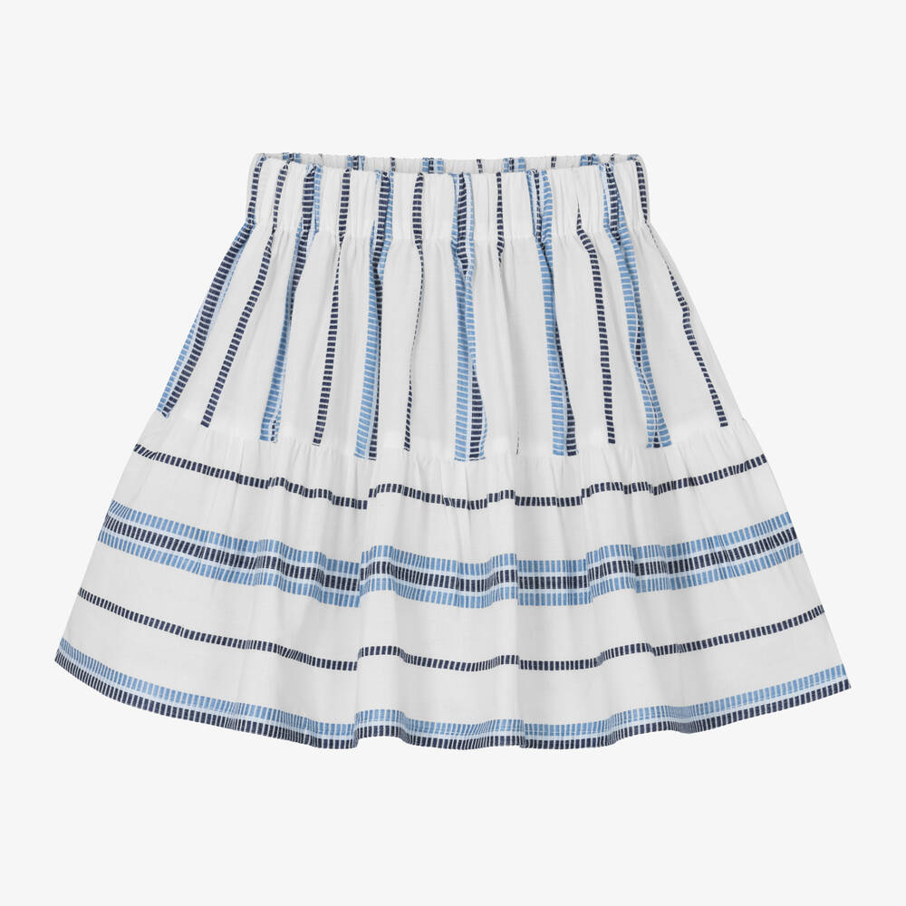 Mayoral-Girls White & Blue Striped Cotton Skirt  | Childrensalon Outlet