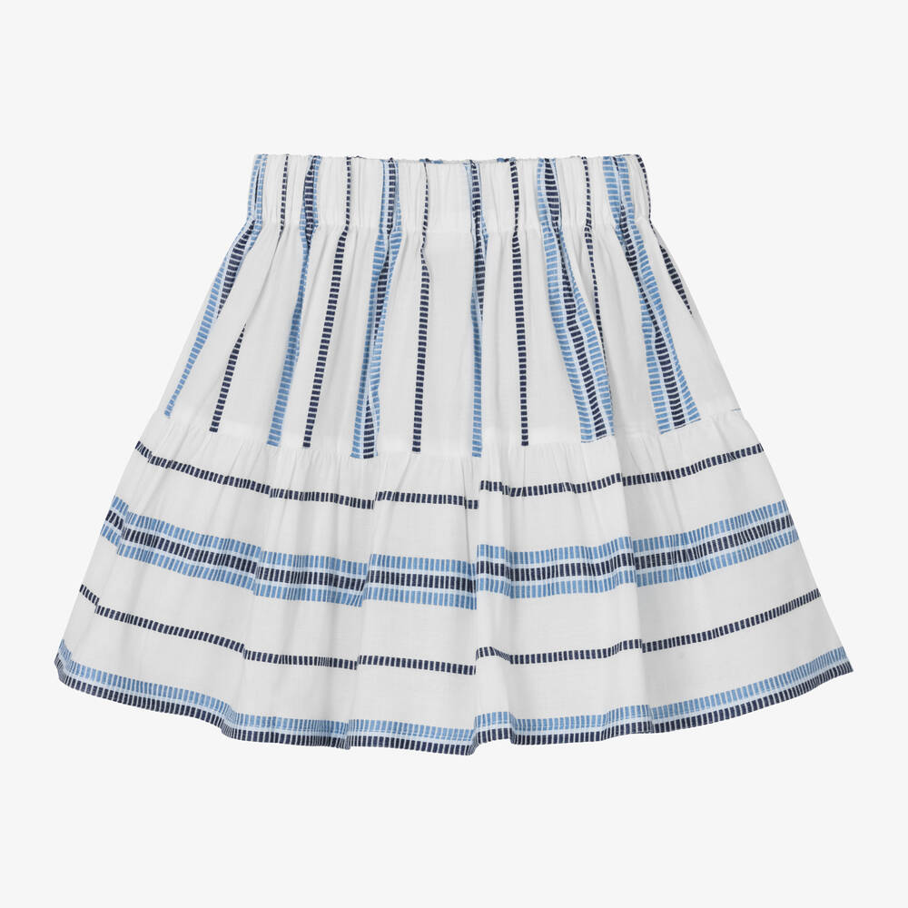 Mayoral-Girls White & Blue Striped Cotton Skirt | Childrensalon Outlet