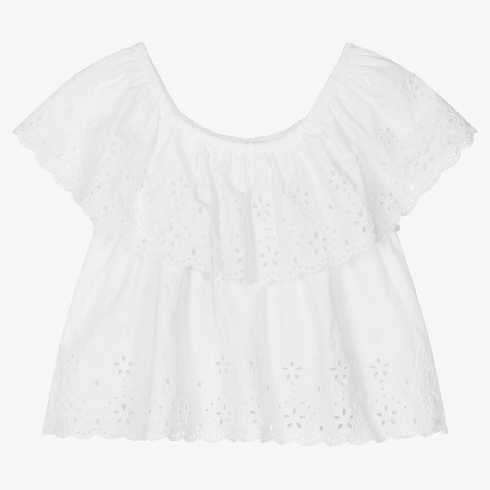 Mayoral - Girls White Broderie Anglaise Blouse | Childrensalon