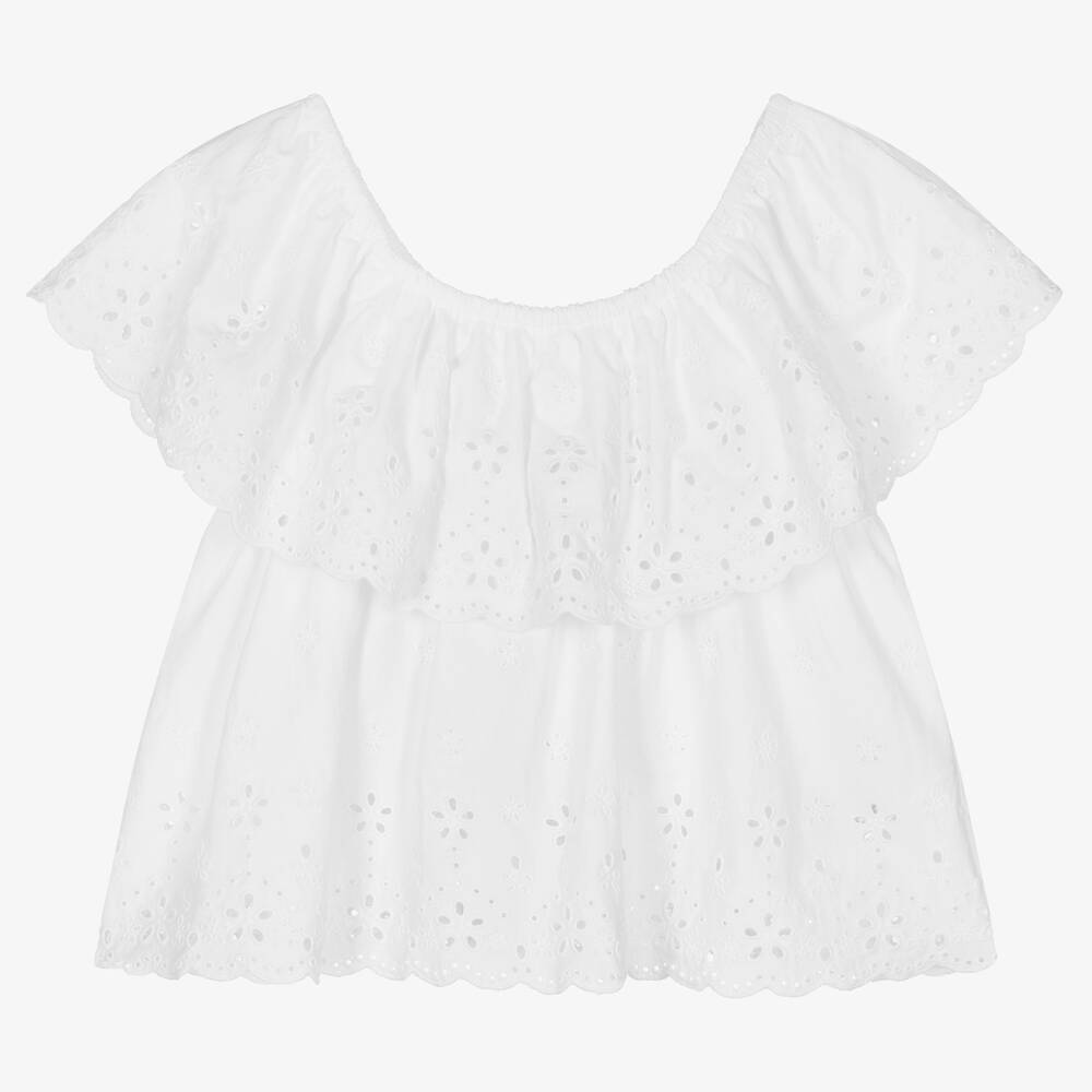 Mayoral-Girls White Broderie Anglaise Blouse | Childrensalon Outlet