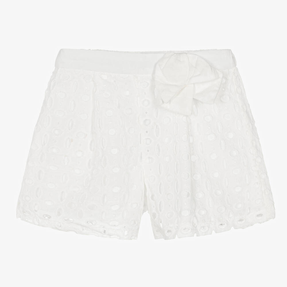 Mayoral - Girls White Broderie Anglaise Shorts | Childrensalon