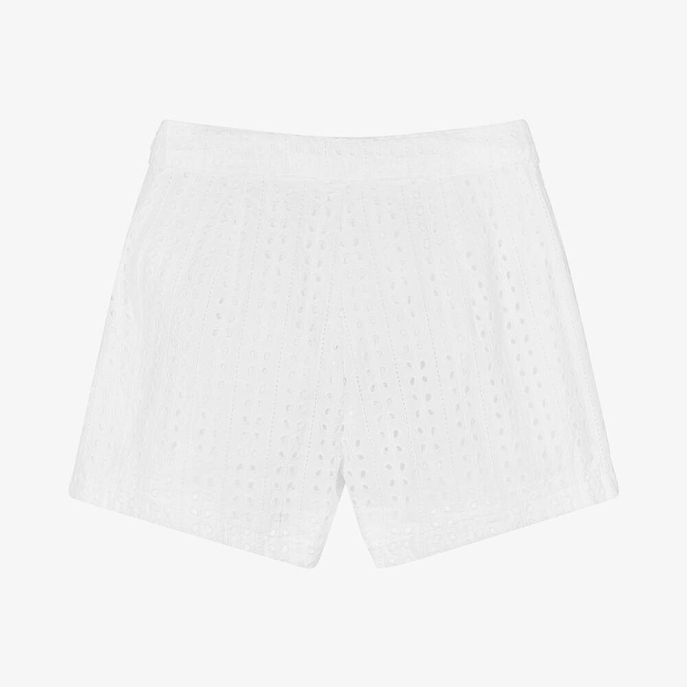 Mayoral-Girls White Broderie Anglaise Shorts | Childrensalon Outlet