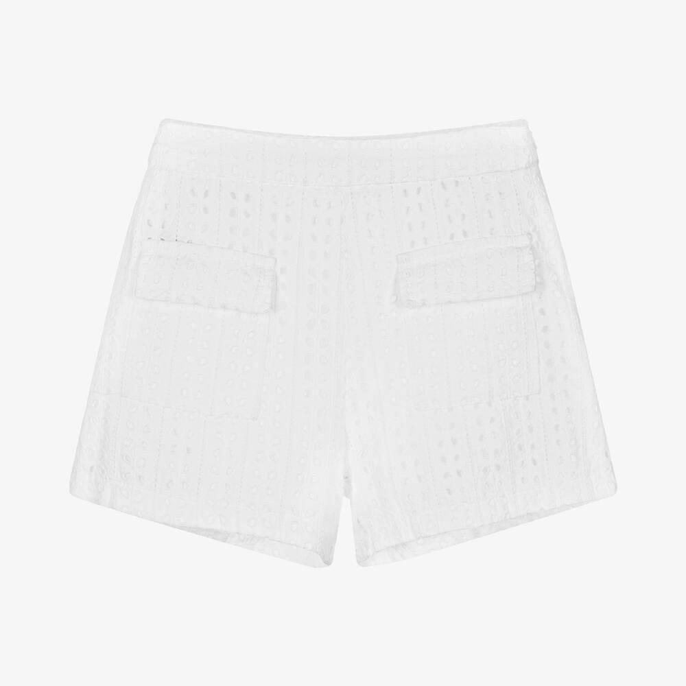 Mayoral - Girls White Broderie Anglaise Shorts | Childrensalon