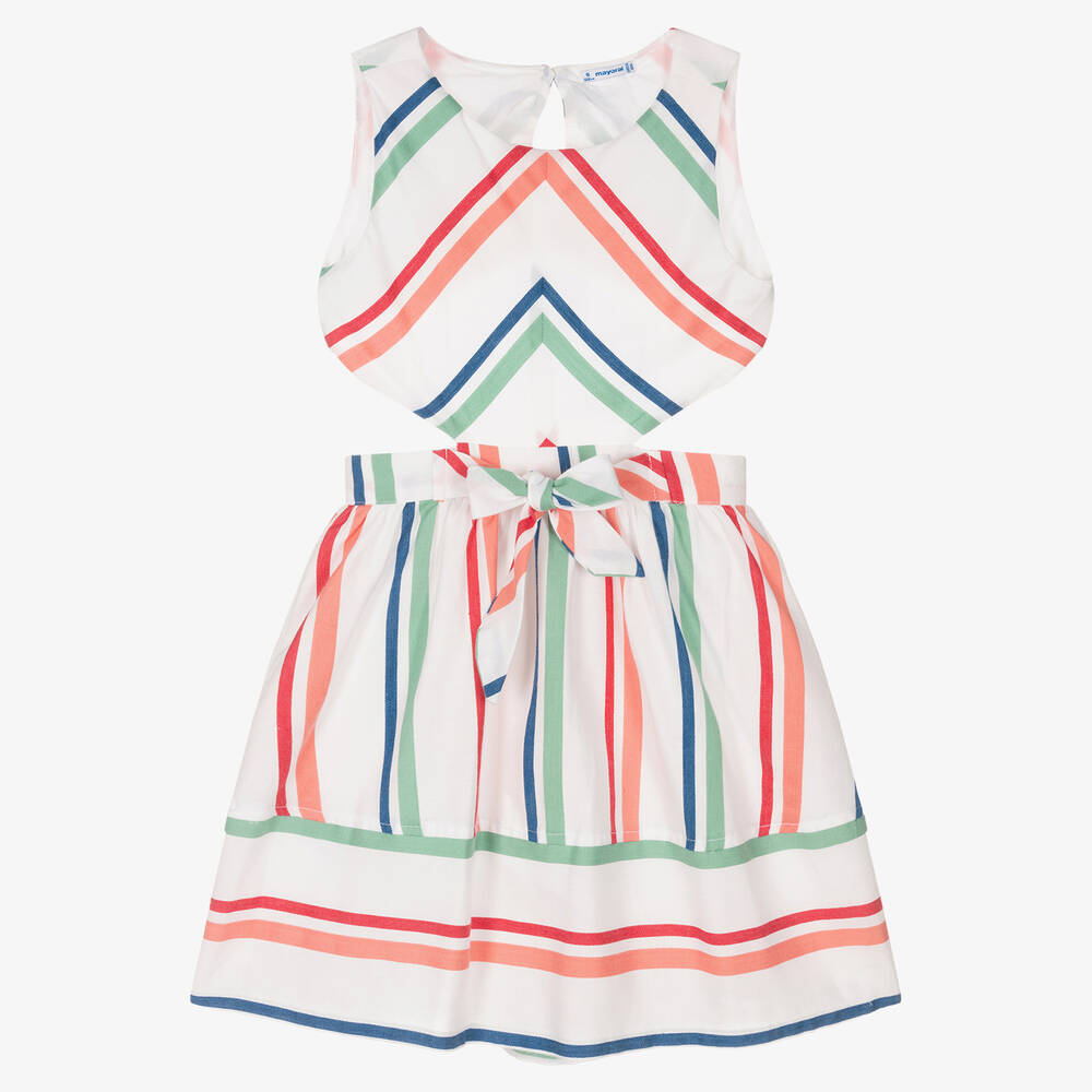 Mayoral - Robe blanche à rayures colorées | Childrensalon