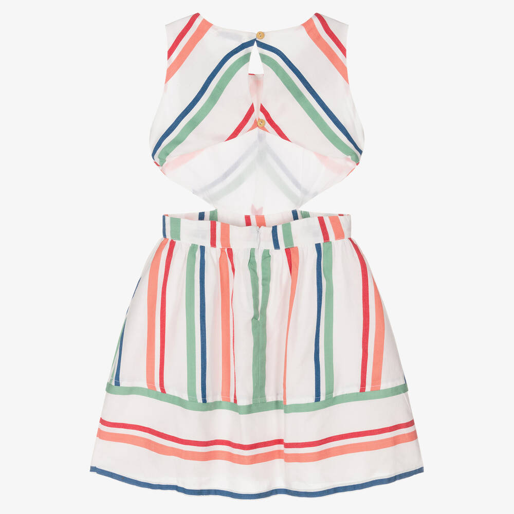 Mayoral Girls White Colourful Stripe Dress Childrensalon Outlet